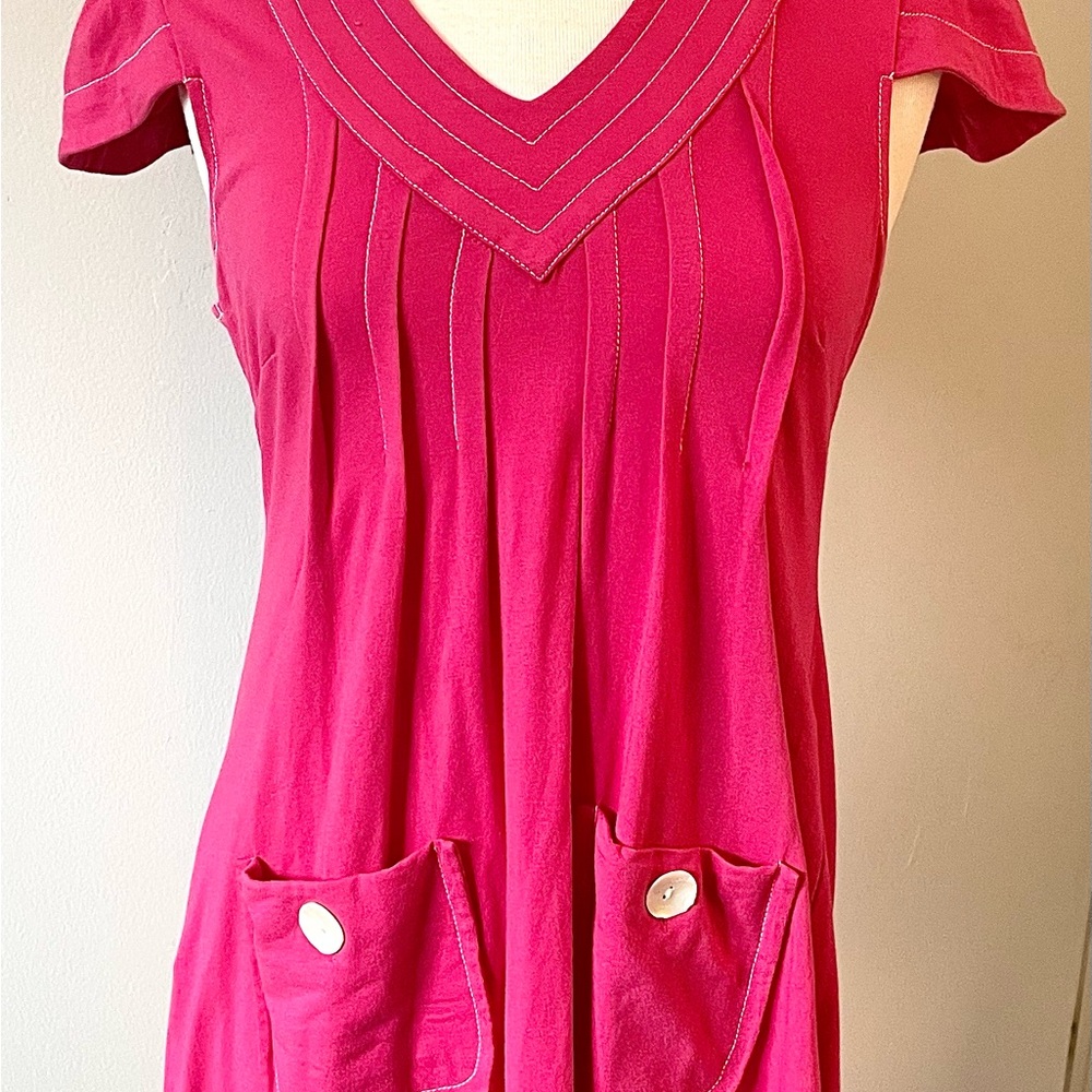 Plenty by Tracy Reese Fuchsia V-Neck Casual Stitched Mini Dress